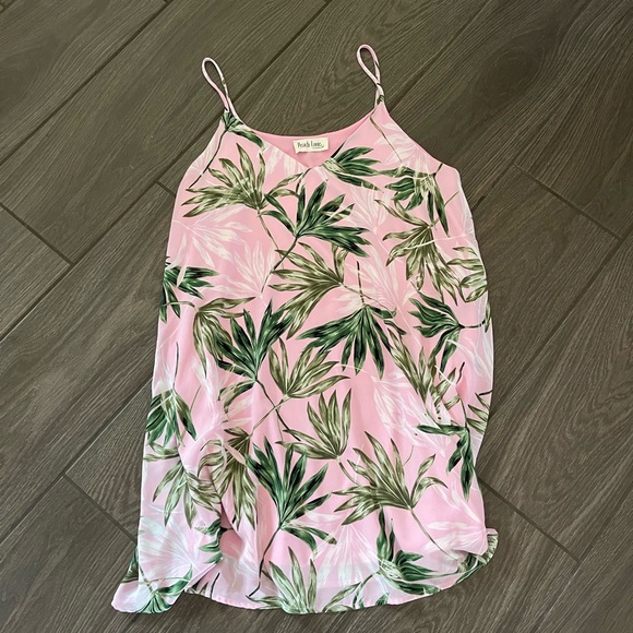 Peach Love California Dresses & Skirts - Peach Love California Pink and Green Leaf Print Mini Dress